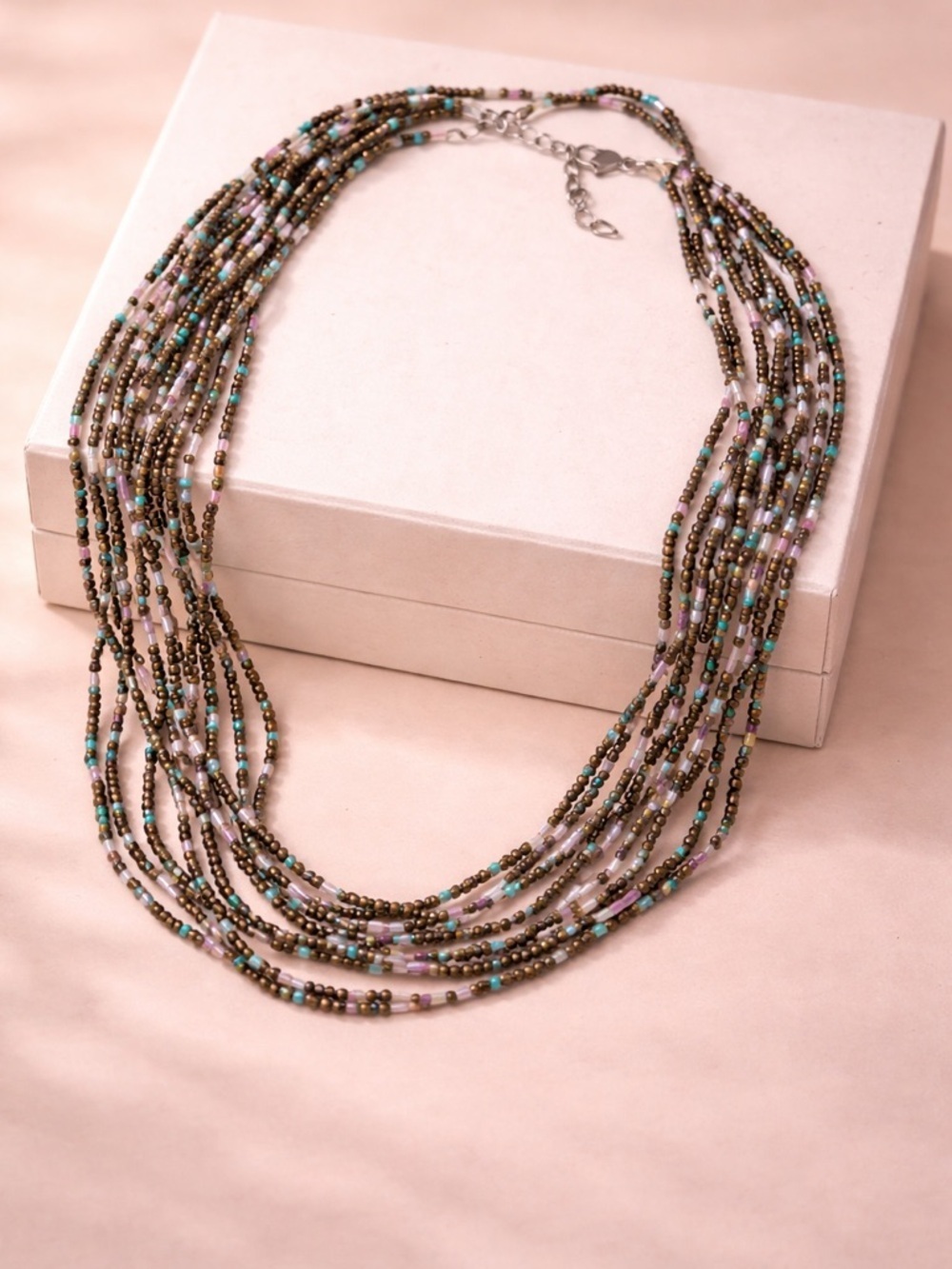 Multi Strand Beaded Necklace Boho Layered Seed Bead Statement